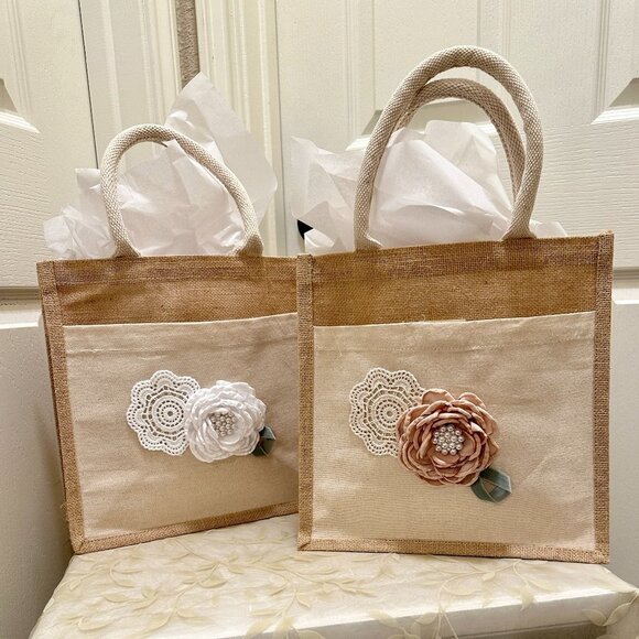 BUNDLE (2) Burlap Bags With A Satin Rose, Barn Wedding Flower Girl Wedding (NEW) - Picture 12 of 13